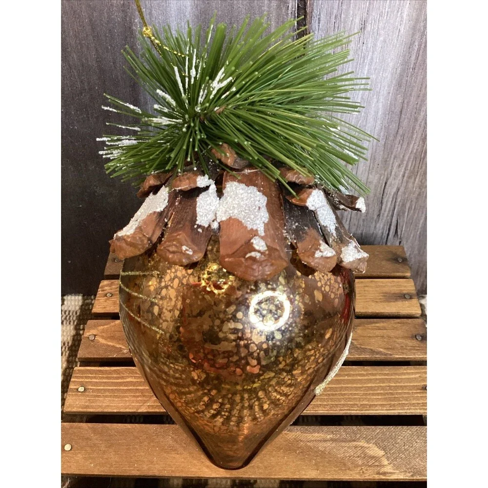 Pine Cone Mercury Blown Glass Christmas Tree Ornament Real Pinecone Decor Large